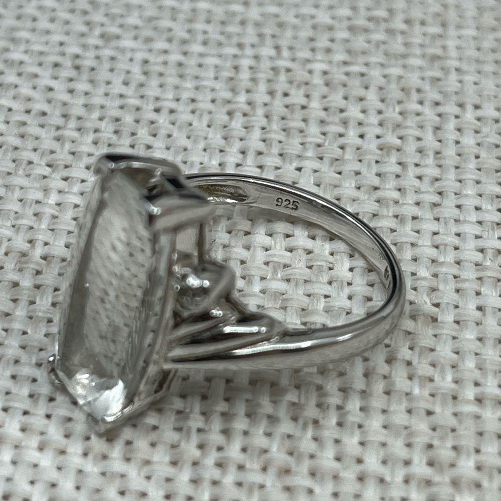 Vintage Estate Sterling Silver Faceted Emerald-Cut Statement Ring Size 7 - Picture 7 of 17